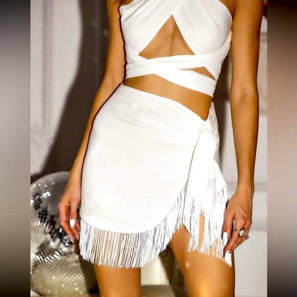 12th Tribe Dresses & Skirts - ROSALINA WHITE FRINGE TIE SKIRT - NEW